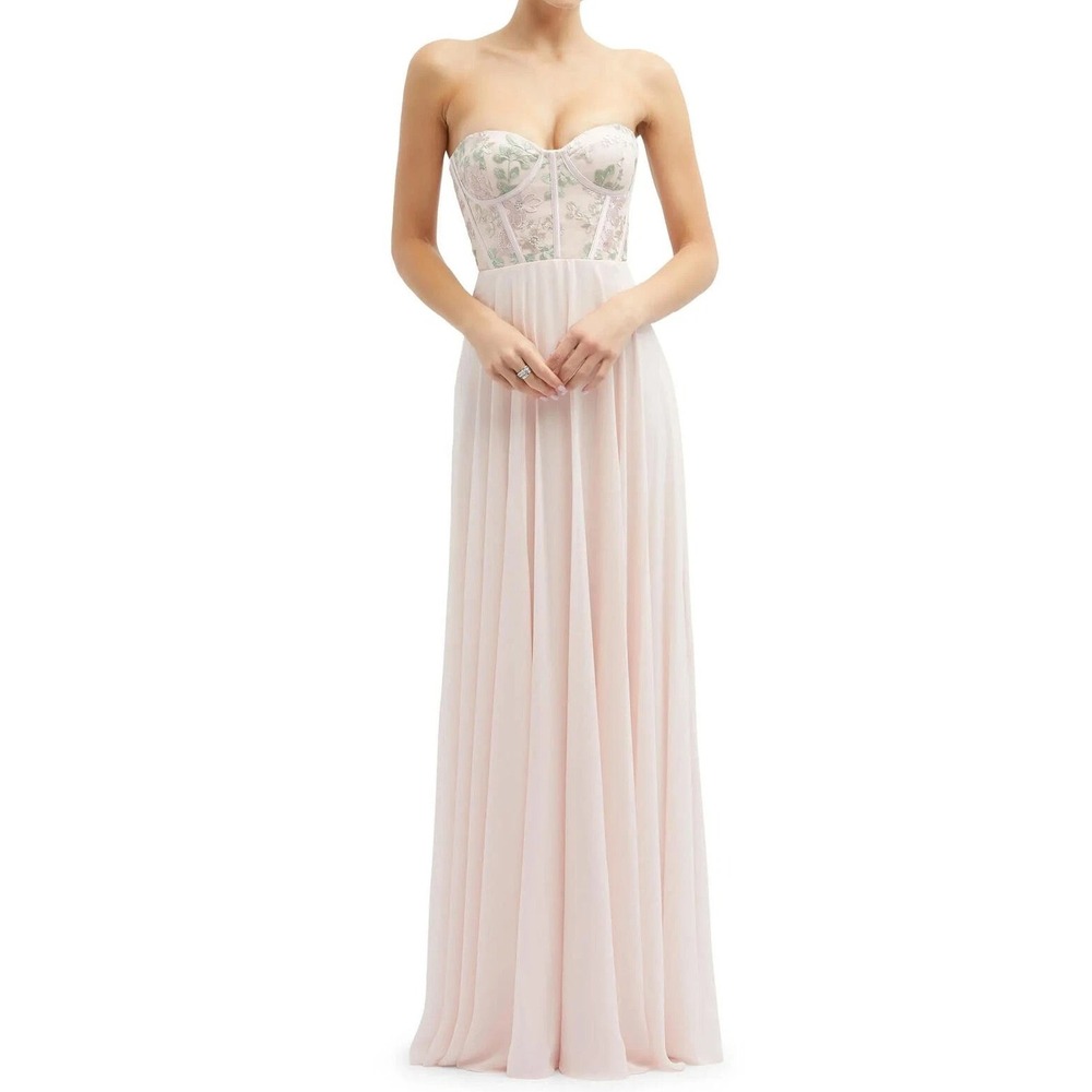 DESSY COLLECTION Floral Embroidered Strapless Corset Gown Size 6 Blush 3136 A2